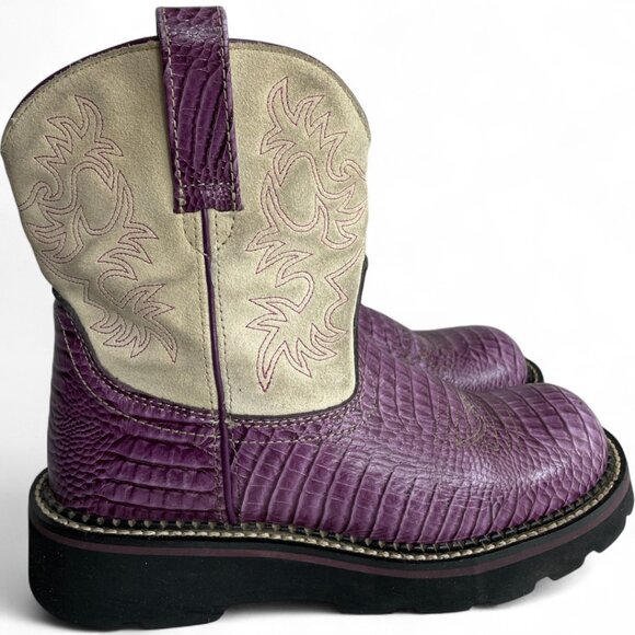 Ariat Leather Purple Ivory Fatbaby Western Cowgirl Cowboy Boots Women's 7.5 B - Picture 2 of 12